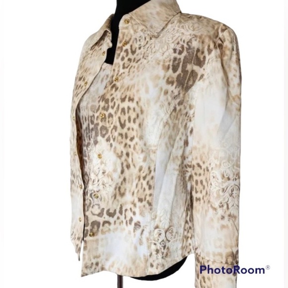 St. John Marie Gray Tan,Brown Leopard Print Jacket and Top size S - Picture 4 of 4
